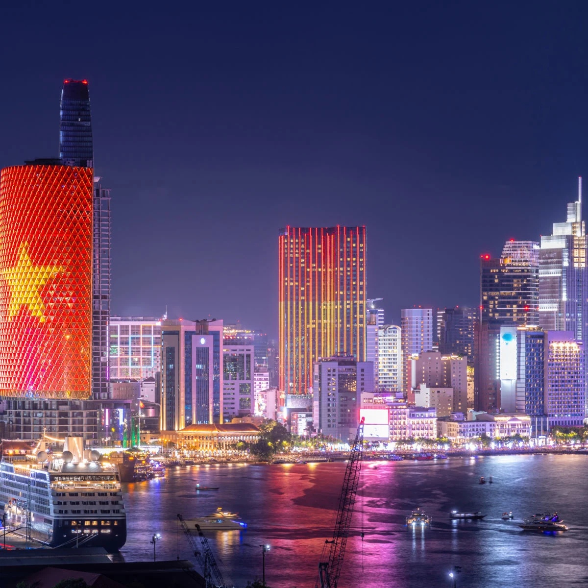 Ho Chi Minh City's illuminated skyline at night