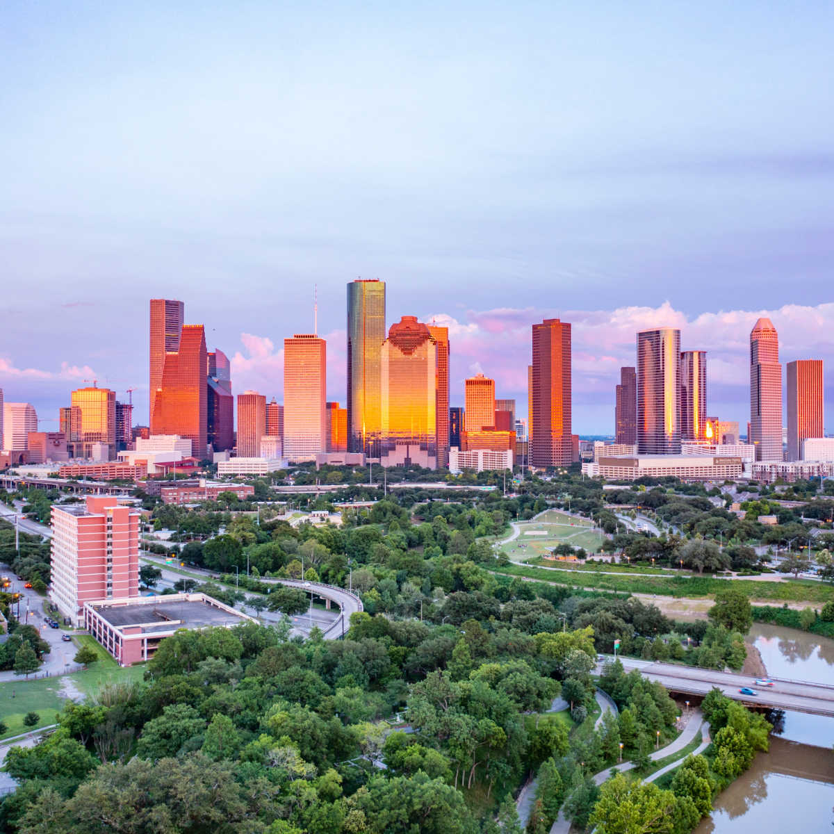 Houston skyline at sunset
