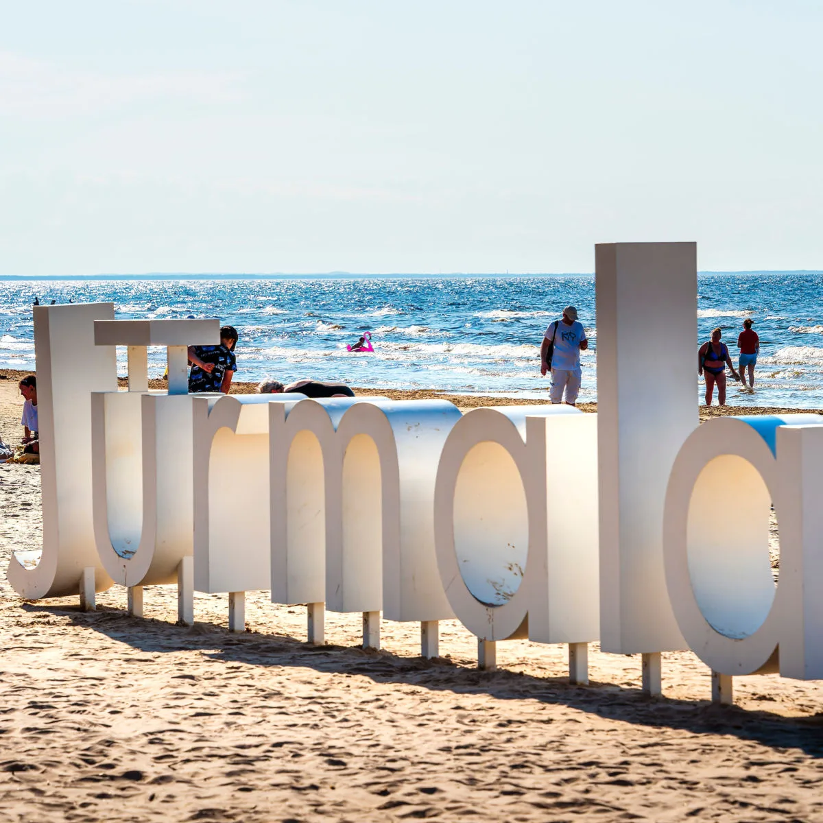 Jurmala sign on beach in Latvia near Riga