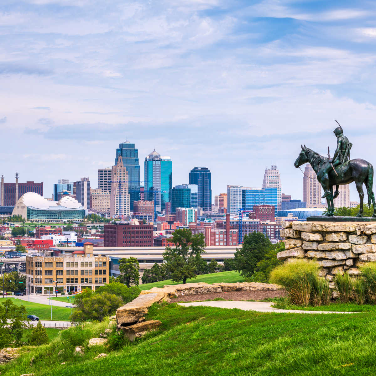 Kansas City skyline view from city park