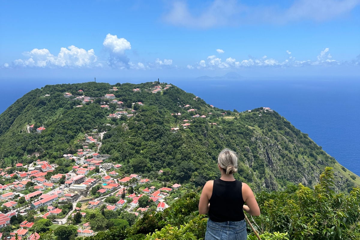 Liz Fox, at the top of a hiking trail in Windwardside, Saba