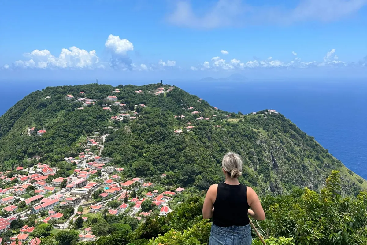 Liz Fox, at the top of a hiking trail in Windwardside, Saba