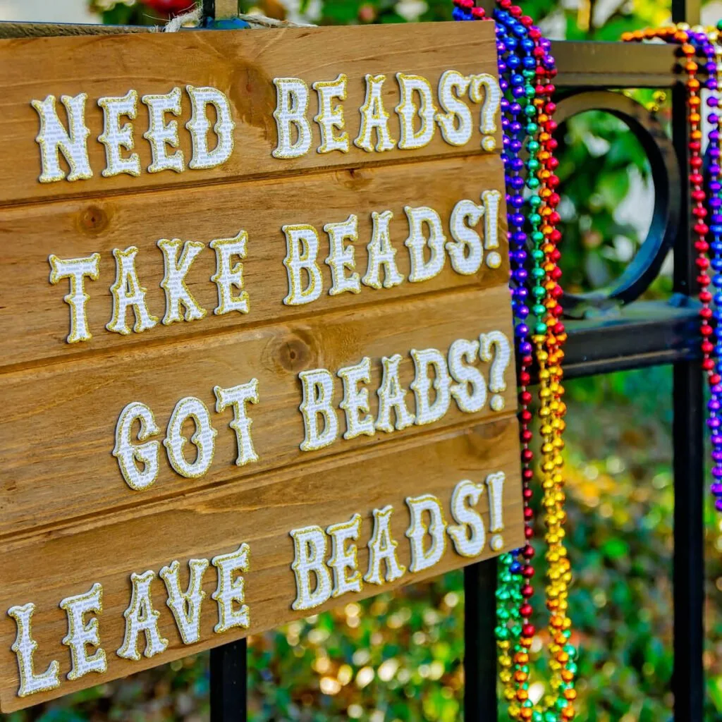Mardi Gras beads sign in Mobile, AL