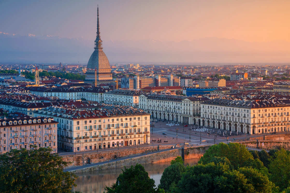 Panoramic View Of Turin, Italy With Its Famous Spire
