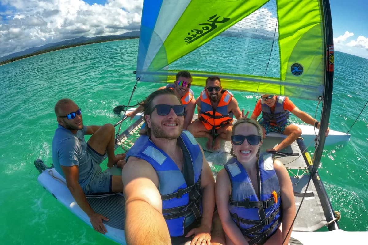 Tyler Fox (Editor in Chief) and Liz Fox in Miches, Dominican Republic on small sailboat