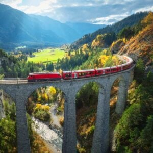 Aerial View Of A Heritage Train In Switzerland