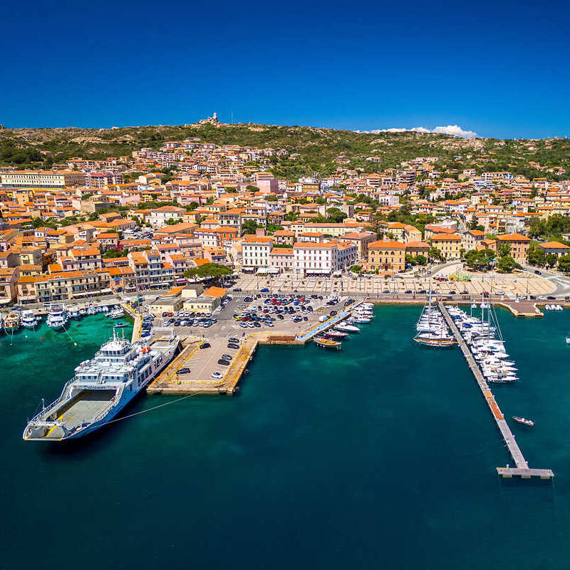 Aerial View Of La Maddalena Town, La Maddalena Archipelago, Sardinia, Italy
