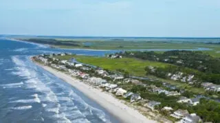 Aerial drone shot of Fripp island beach and vacation rentals taken by Editor in Chief Tyler Fox of Travel Off Path