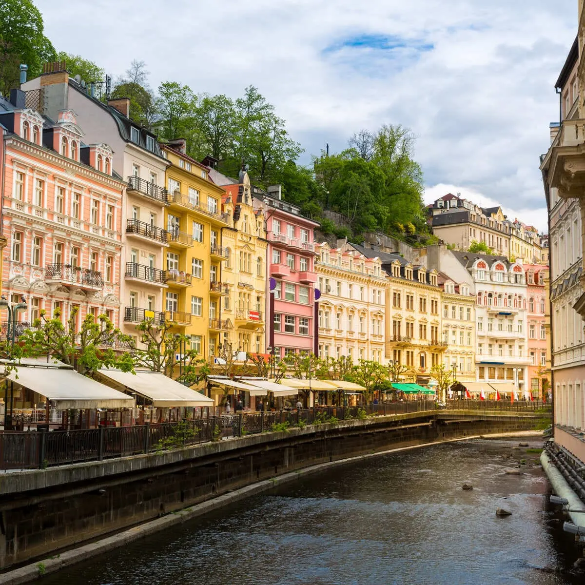 Beautiful Waterfront Buildings In Karlovy Vary, Czechia