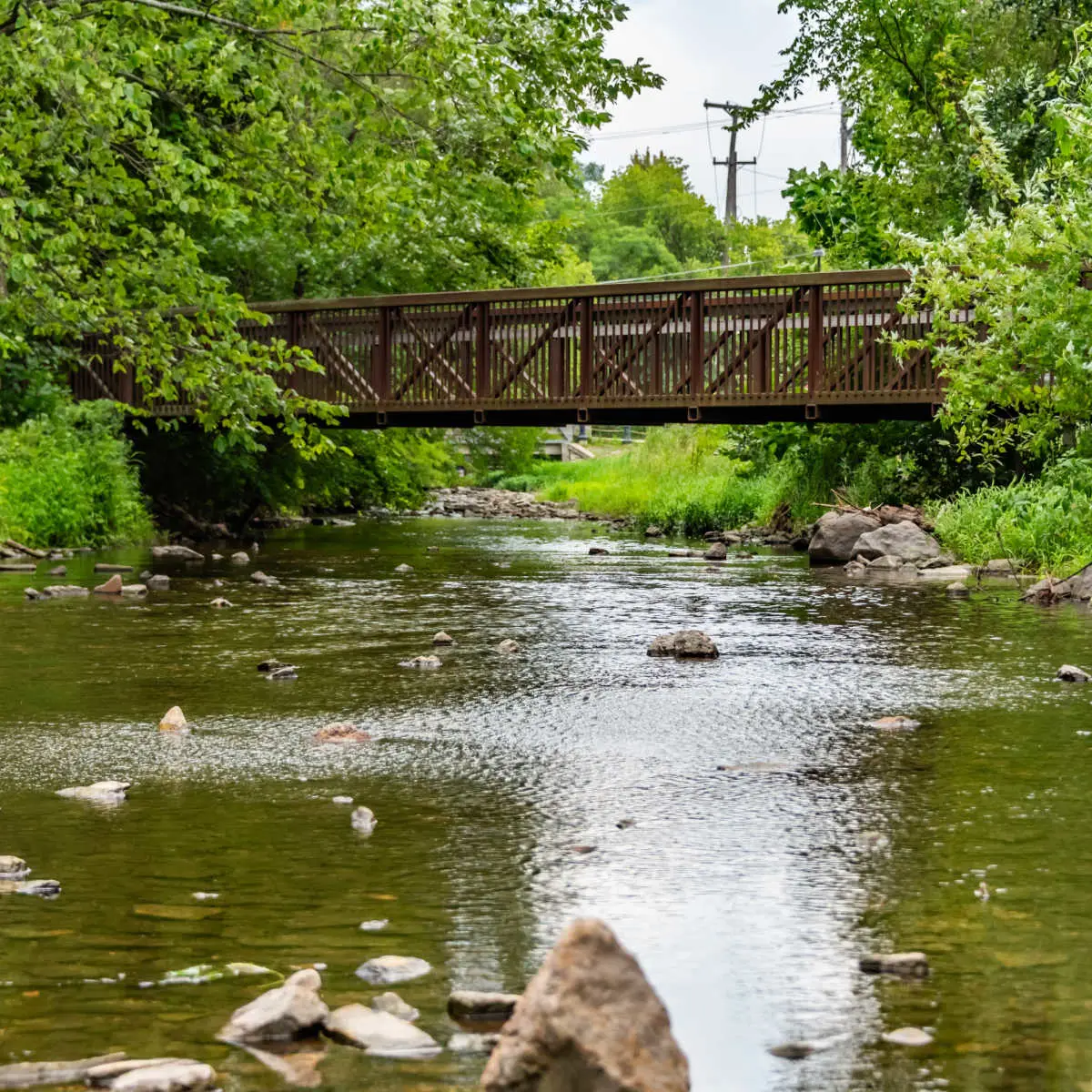 Bridge over river in Oswego, Illinois