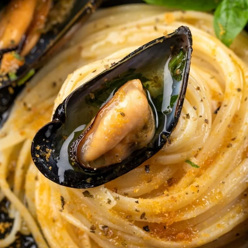Close Up Photo Of A Seafood Linguini Served In Sardinia, Italy