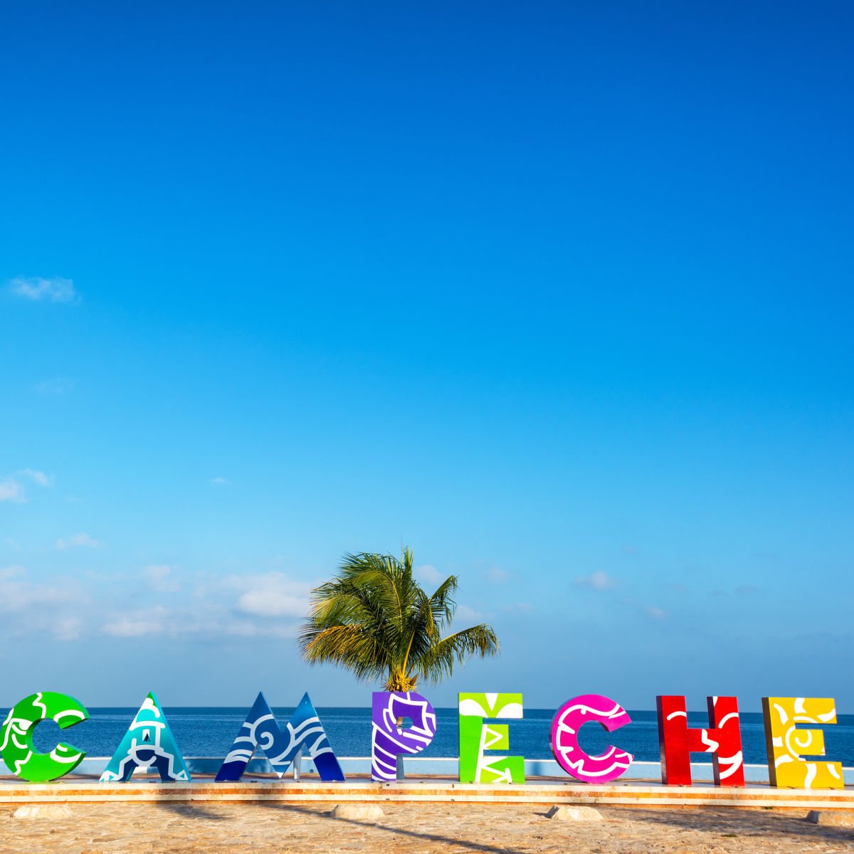 Colorful Campeche sign on beach