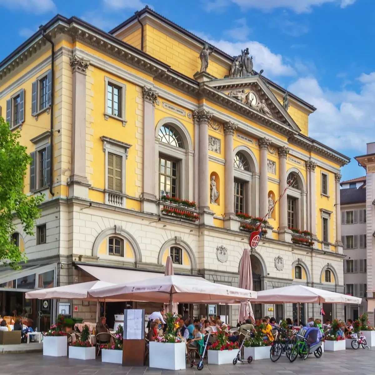 People Dining Out In A Terrace In Lugano, Switzerland
