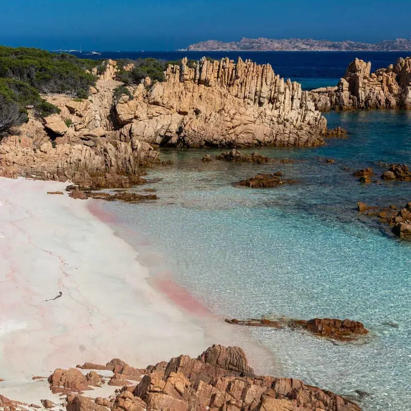 Pink Sand Beach In La Maddalena, Sardinia, Italy