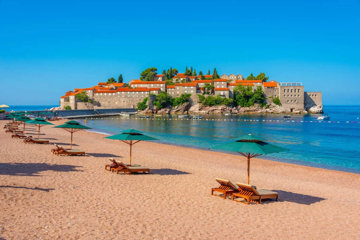 Sveti Stefan Island In Montenegro, Southeastern Europe