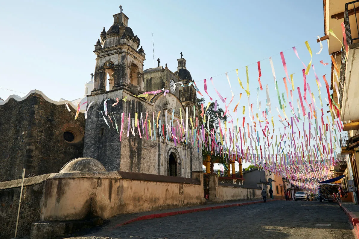 Festive street in Tepoztlan, Mexico