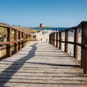 Wooden Path Leading Down To La Pelosa Beach, Stintino, Sardinia, Italy