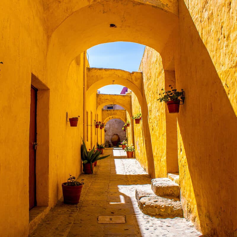 Yellow Washed Alley In Santa Catalina Monastery, Arequipa, Peru