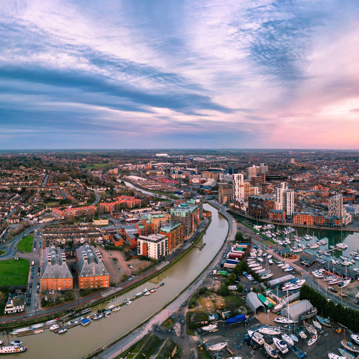 Aerial view of Ipswich, UK