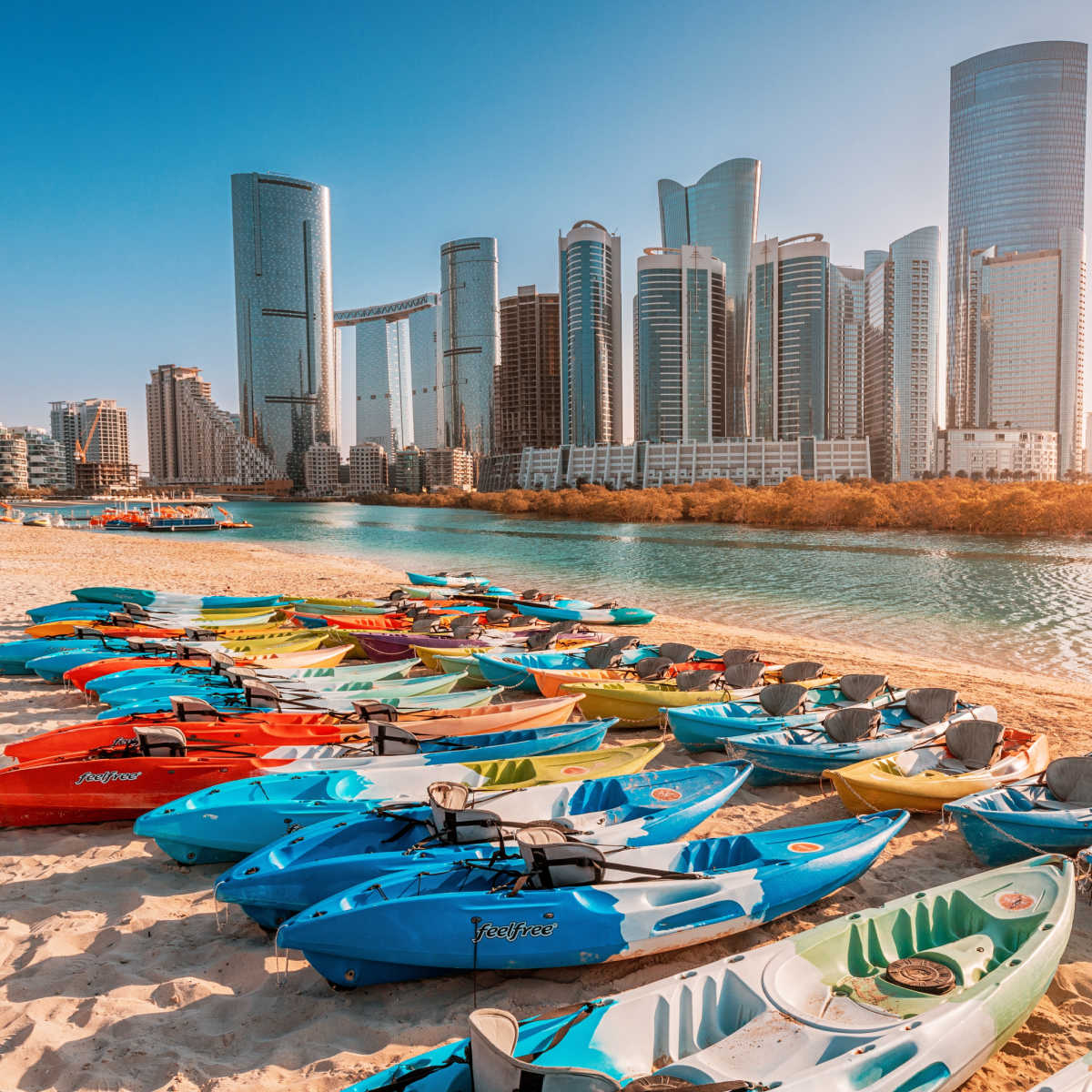 Beachside canoes in Abu Dhabi