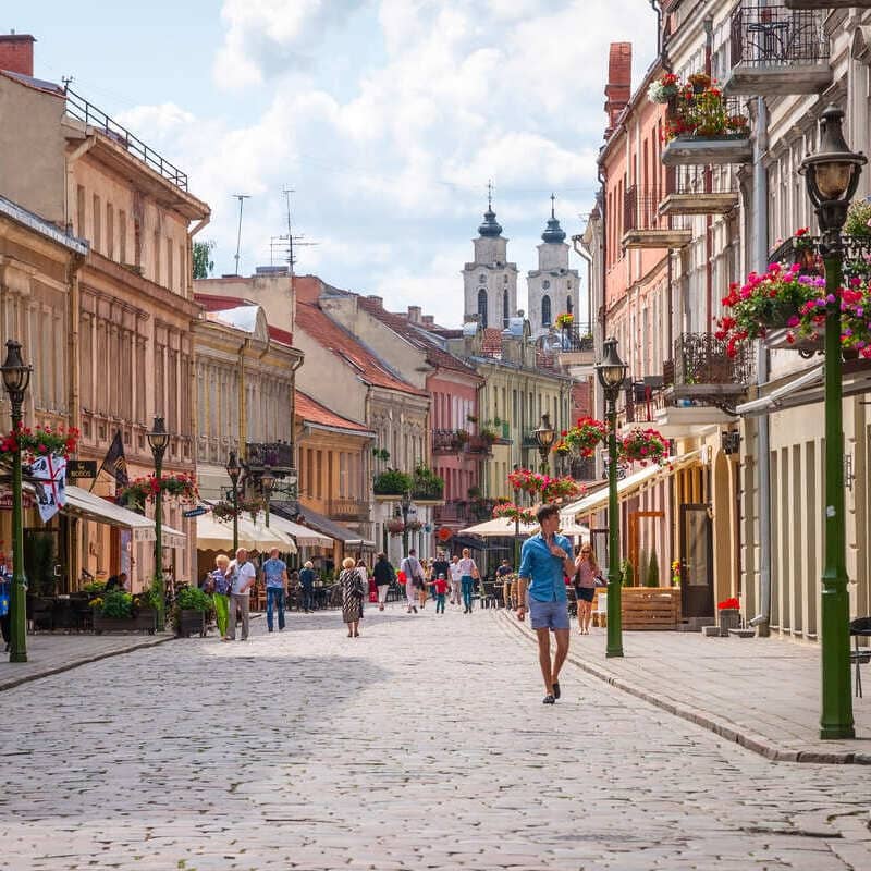 Beautiful Historic Street In Kaunas, Lithuania