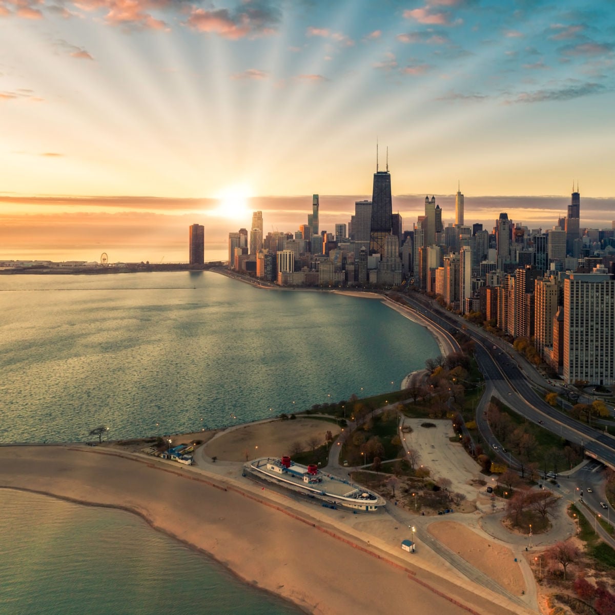 Chicago skyline at sunrise