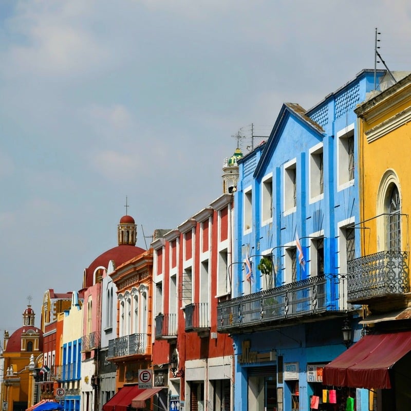 Colorful Colonial Facades In Atlixco, Mexico