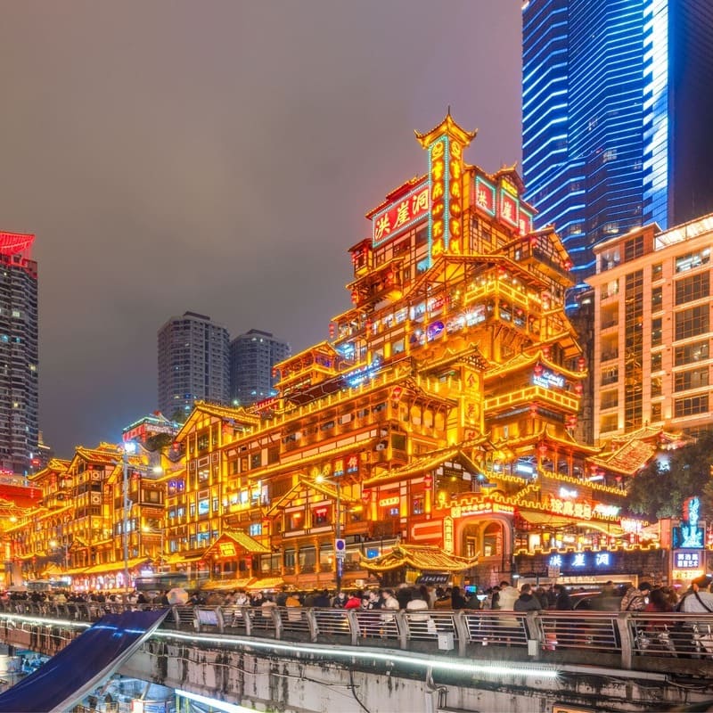 Neon-Lit Building In Chongqing, China