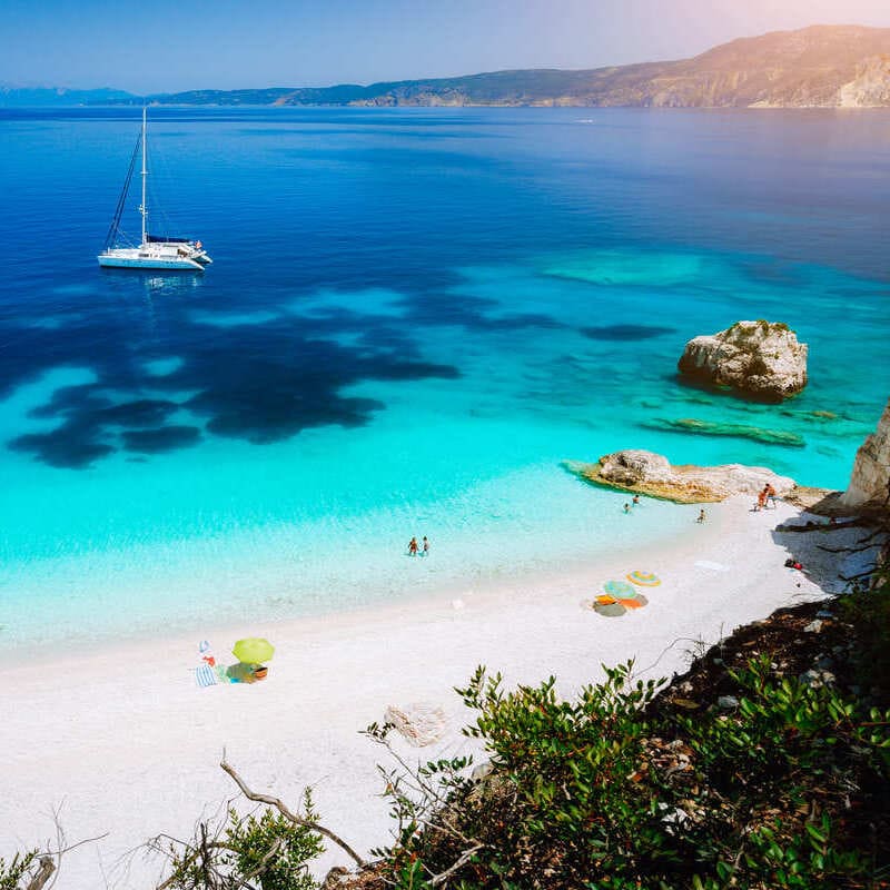 Panoramic View Of Fteri Beach, Kefalonia, Greece