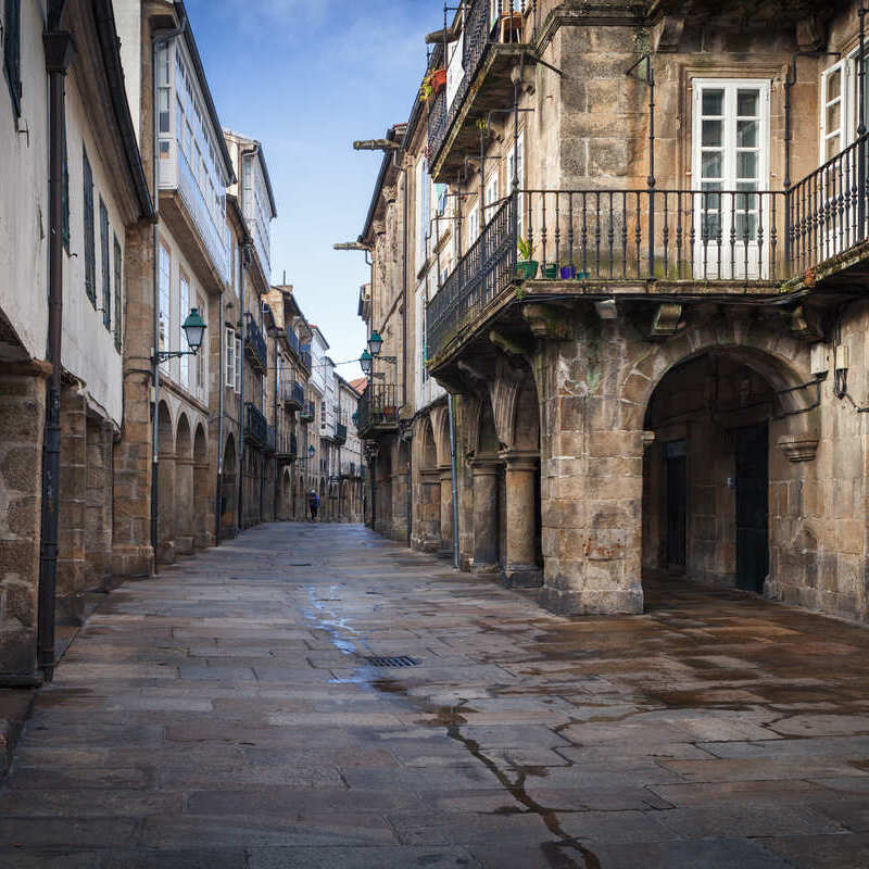 Rua do Vilar In Santiago de Compostela Casco Historico, Galicia, Spain