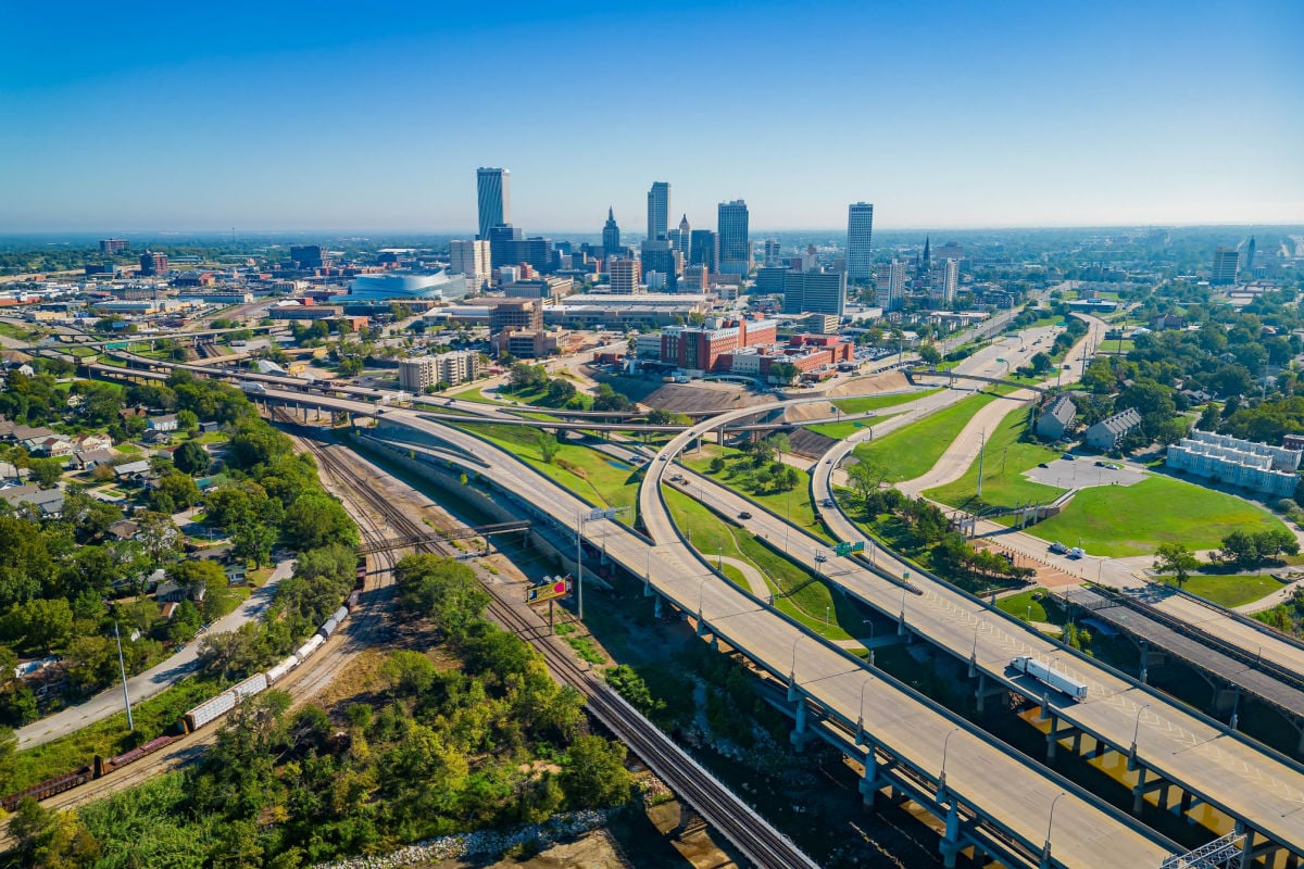 Sunny aerial view of the Tulsa downtown cityscape at Oklahoma (1)