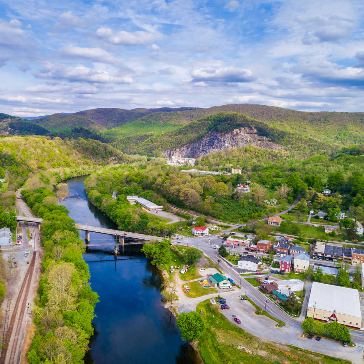 The James River and surrounding mountains in Buchanan, Virginia