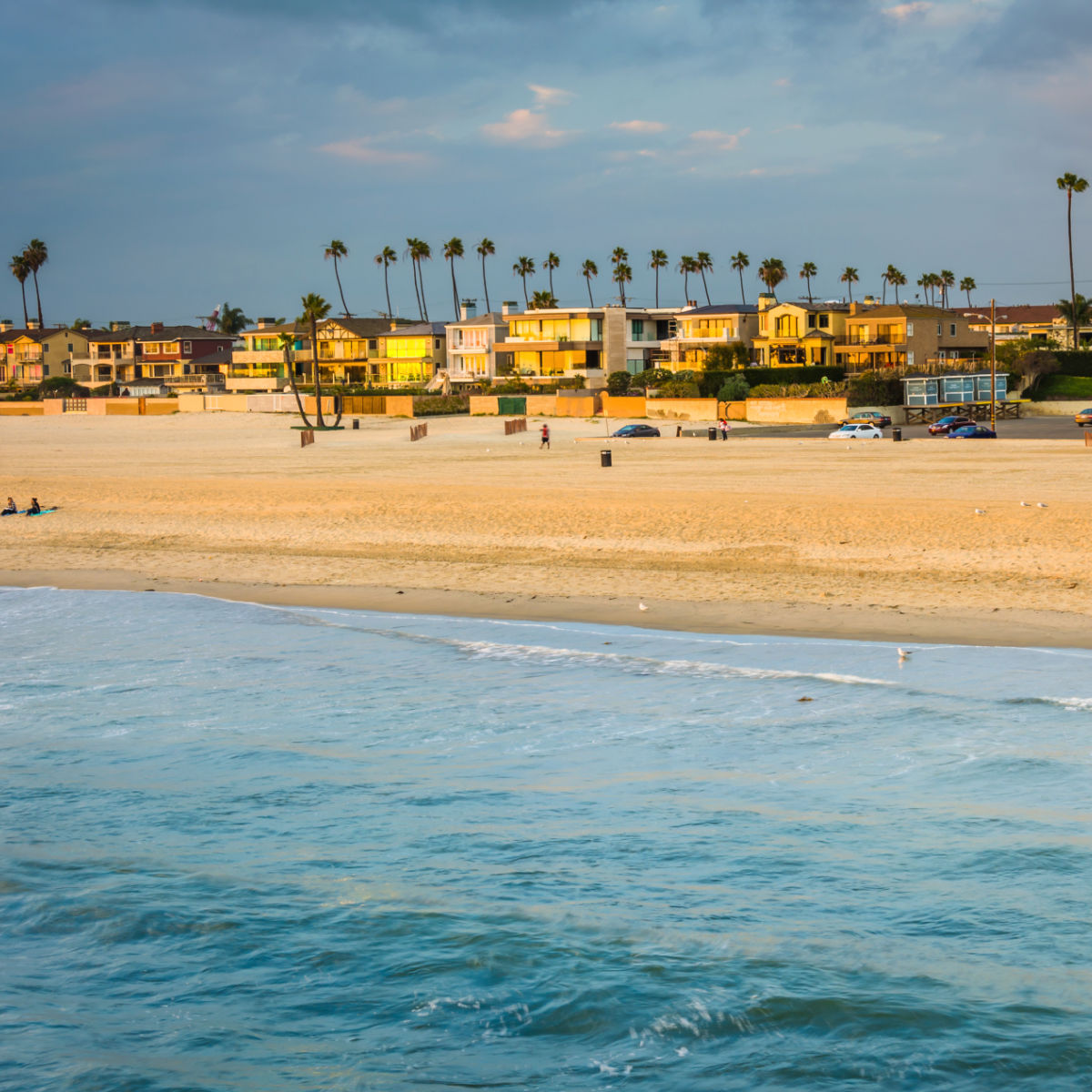 View of the beach at sunset in Seal Beach, California