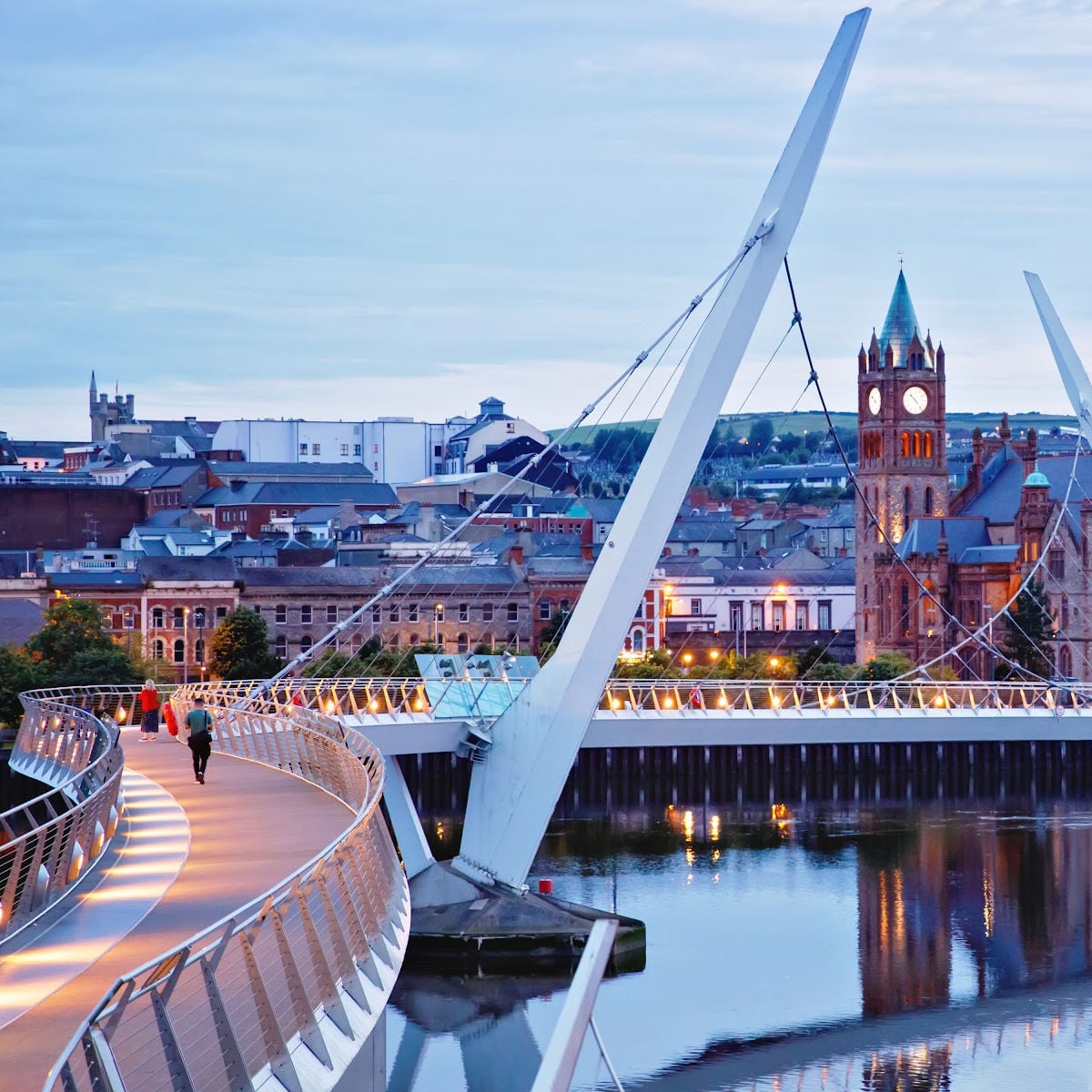 Winding bridge on Derry, UK riverfront