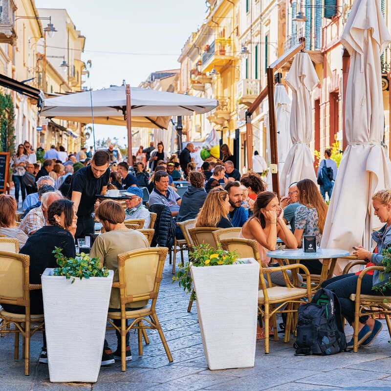 Busy Cafe Terrace In Olbia, Sardinia, Italy