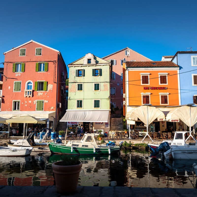 Colorful Waterfront Buildings In Losinj, Croatia