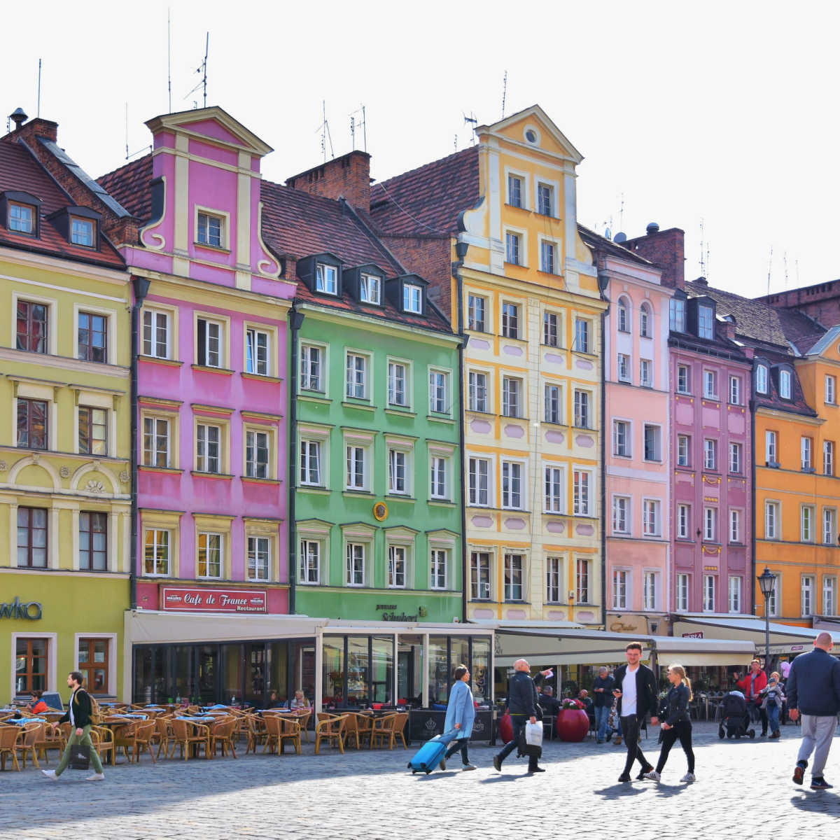 Colorful row of buildings in Wroclaw, Poland