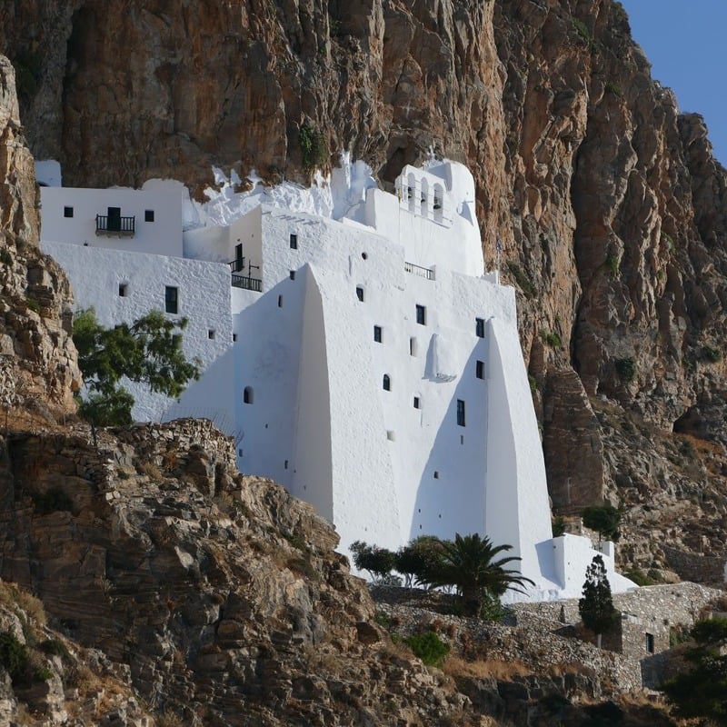 Historic Whitewashed Monastery Of Amorgos, Cyclades, Greece, Southern Europe
