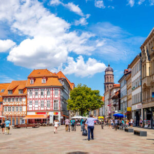 People walking through plaza in G&ouml;ttingen, Germany