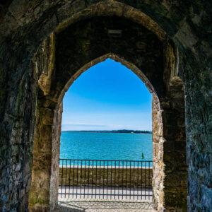 Sea view from castle in Wales, UK