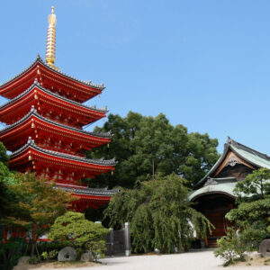 Tochoji Temple and tall pagoda in Fukuoka, Japan