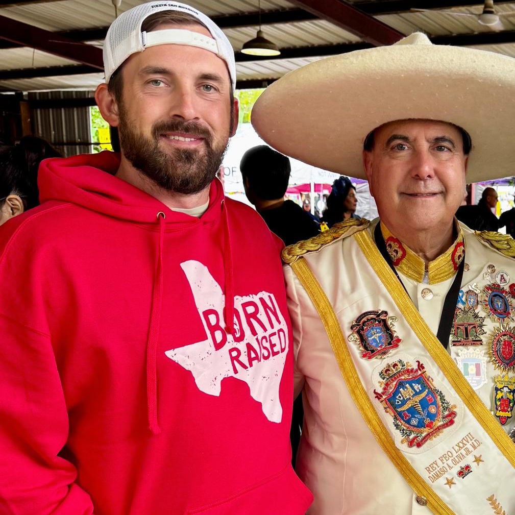 Travel Off Path Journalist Sam Sears posing with Fiesta San Antonio 2026 Rey Feo