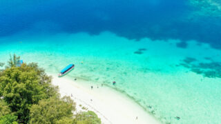 Aerial view of Ngermeaus island close to the jellyfish lake in Palau.