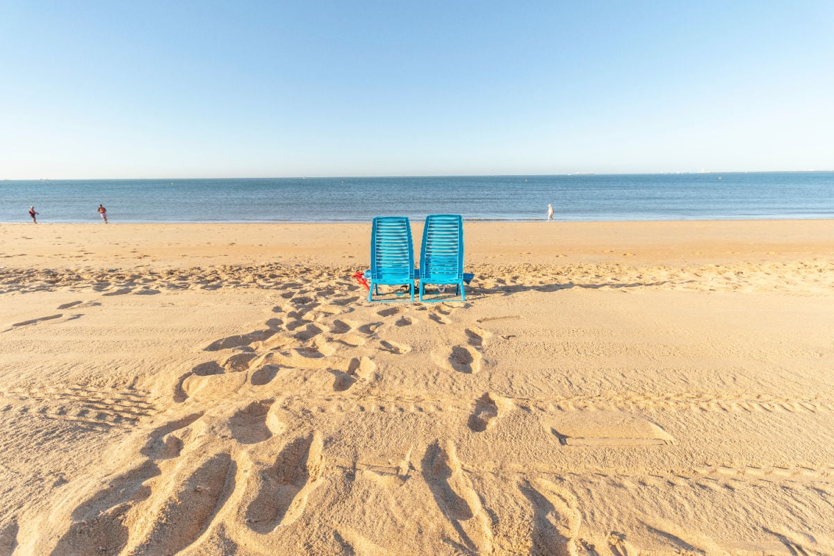 Beach chairs on Mazagon, Spain beach