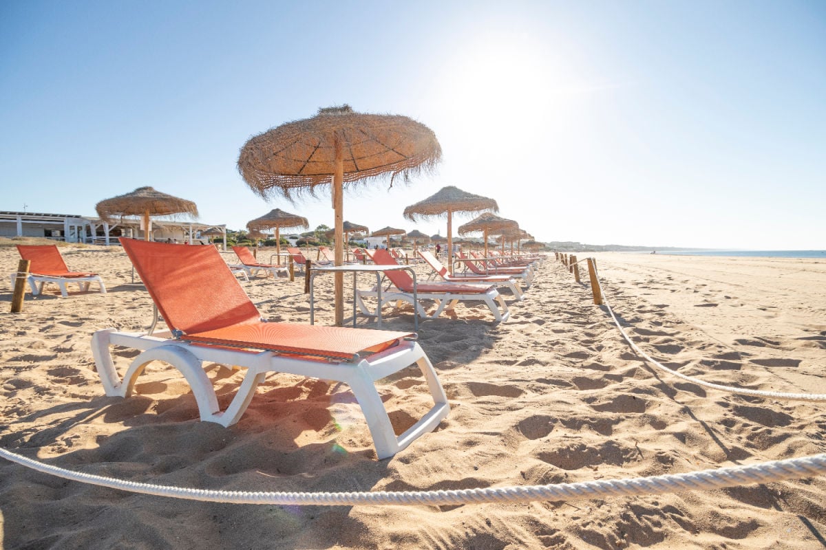 Beach loungers in Mazagon, Spain