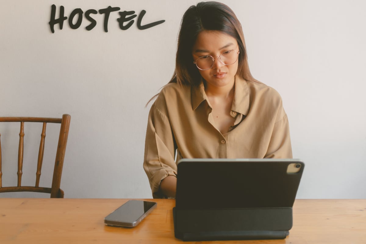 Digital nomad at hostel