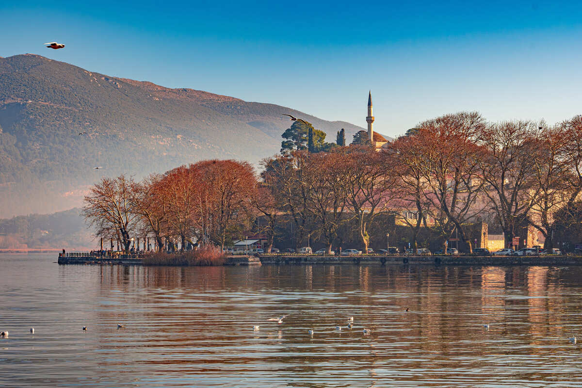 Nisi Island In Lake Pamvotida, Greece