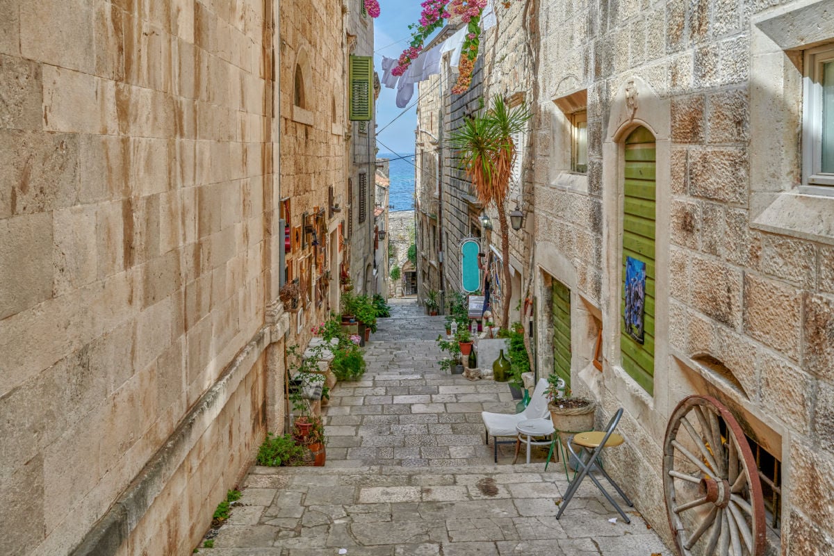 Picturesque walkway in Korcula, Croatia