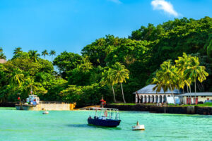 Port at a former penal colony on Ile Royale, the Salvation Islands in French Guiana, South America