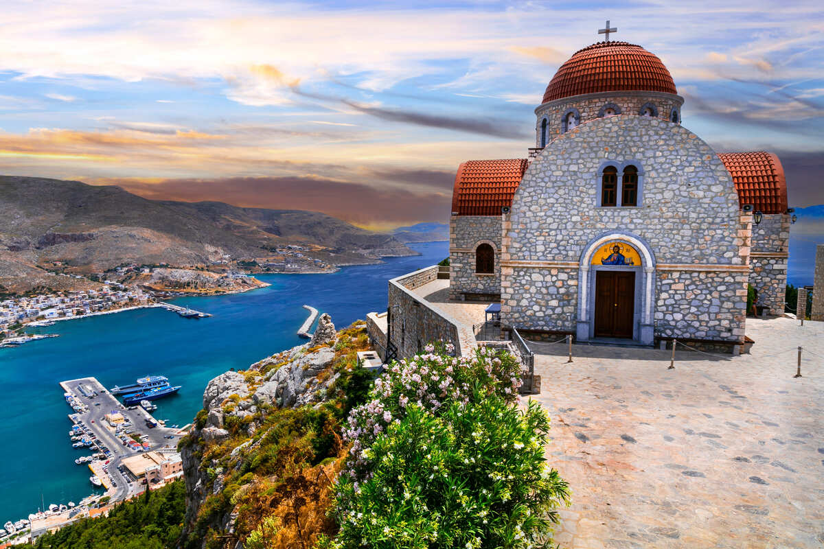 Red Dome Church In Kalymnos, Greece